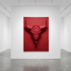 BULL 3D FLOWER Contemporary Fine Art Gallery (Stark Monochromatic Crimson) 3D Bull Skull with Floral Overlay: The Alchemical Bloom