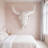 BULL 3D FLOWER Minimalist Master Bedroom (Soft Pastels Muted Blush Pink) 3D Bull Skull with Floral Overlay: The Alchemical Bloom