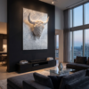 BULL 3D FLOWER Open-Plan Luxury Living Room (Sleek Matte Black) 3D Bull Skull with Floral Overlay: The Alchemical Bloom