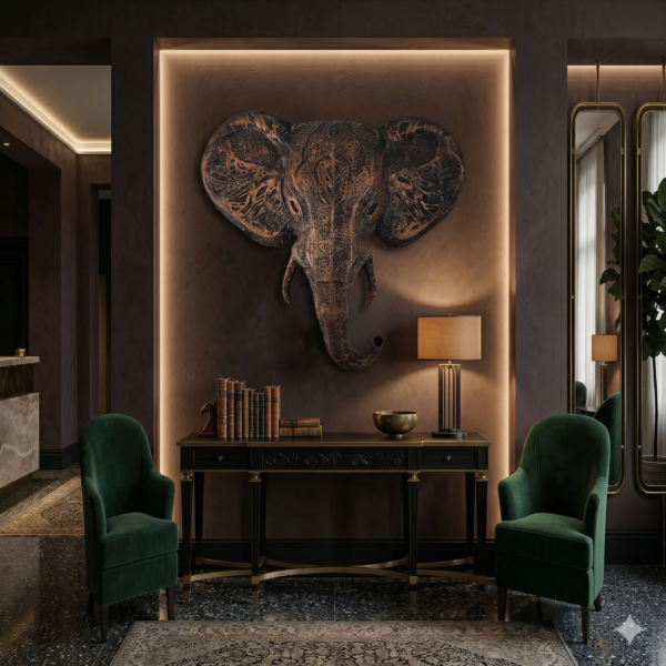 Elephant 3D Sculpture in Antique Bronze & Gold: The Sovereign Sentinel