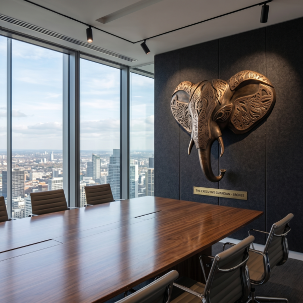 Executive Office Boardroom (Polished Antique Bronze) Elephant 3D Sculpture: The Sovereign Sentinel