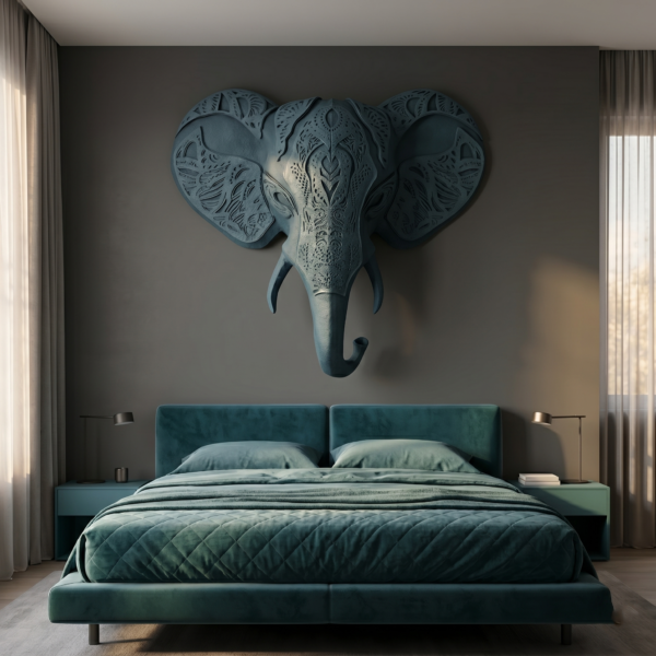 High-Design Master Bedroom (Sophisticated Muted Teal) Elephant 3D Sculpture: The Sovereign Sentinel
