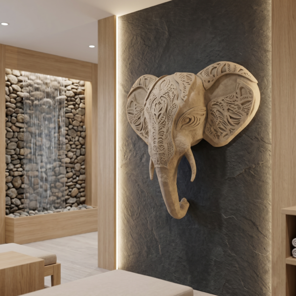 High-End Spa, Wellness Center (Serene Sand & Stone) Elephant 3D Sculpture: The Sovereign Sentinel