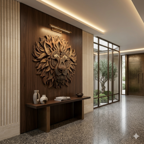 LION Architectural Entryway Corridor Textured Lion Head Mandala: Spirit of the Wild
