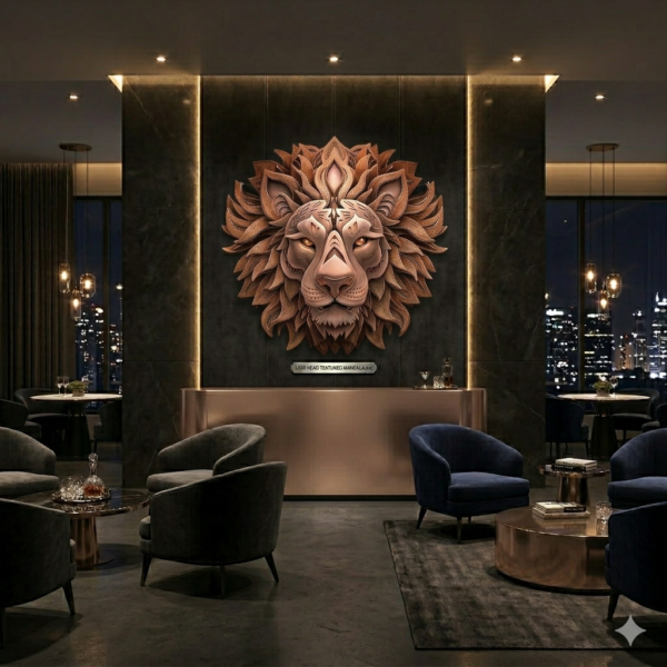 LION Luxury Lounge at Night 1 Textured Lion Head Mandala: Spirit of the Wild