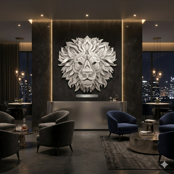 LION Luxury Lounge at Night Textured Lion Head Mandala: Spirit of the Wild