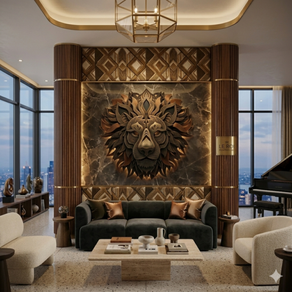 LION Luxury Penthouse Living Room Textured Lion Head Mandala: Spirit of the Wild