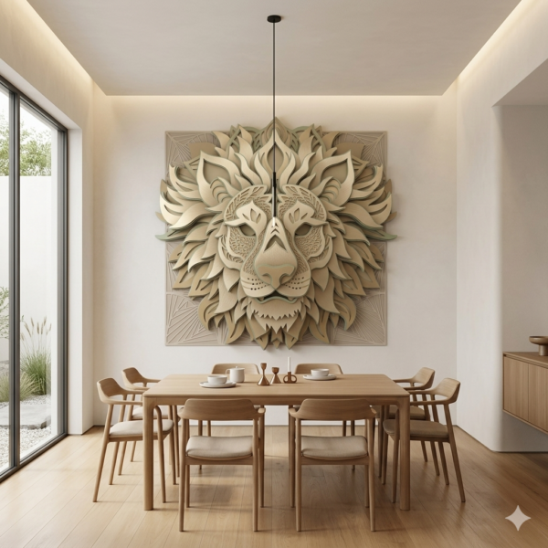 LION Minimalist Designer Dining Room Textured Lion Head Mandala: Spirit of the Wild