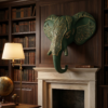 Private Library or Den (Rich Forest Green & Gold Leaf Accents) 1 Elephant 3D Sculpture: The Sovereign Sentinel
