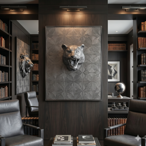 Tiger Head 3D Sculpture in Dark Steel: The Sovereign Shadow