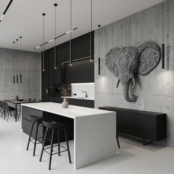 Ultra-Modern Kitchen Dining Space (Raw Industrial Grey) Elephant 3D Sculpture: The Sovereign Sentinel